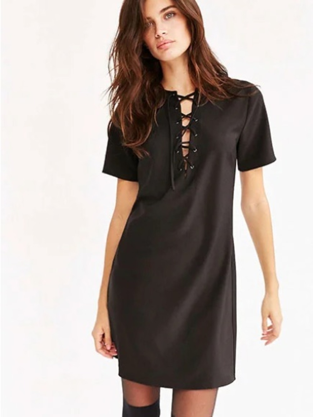 White House Black Market short sleeve dress medium lace up classic black